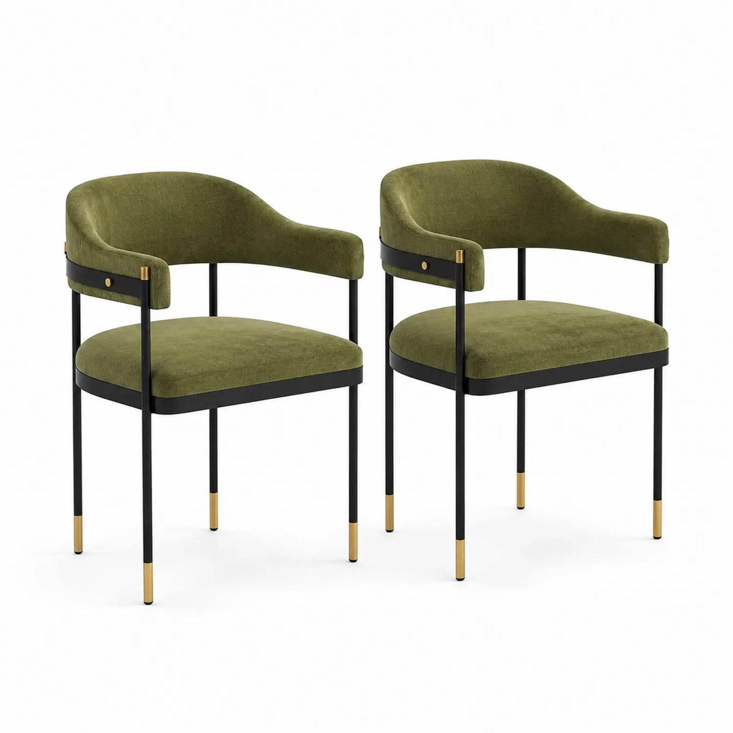Lot de 2 chaises en tissu velours avec cadre en métal noir et laiton