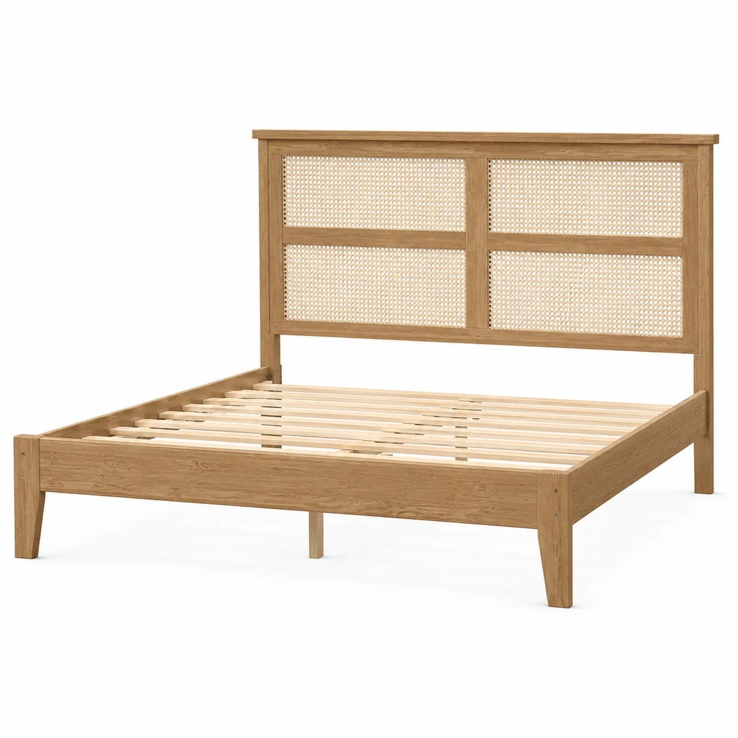Lit double en bois et rotin 200x160 cm