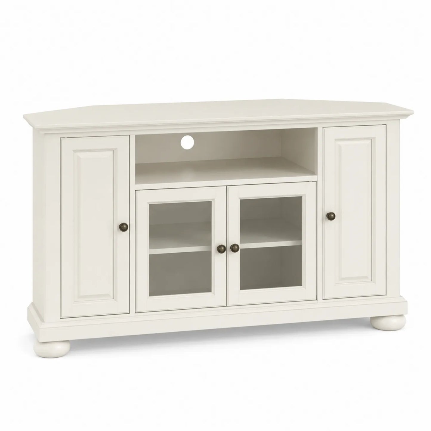 Meuble TV d'angle en Bois avec Portes en Verre Trempé Blanc