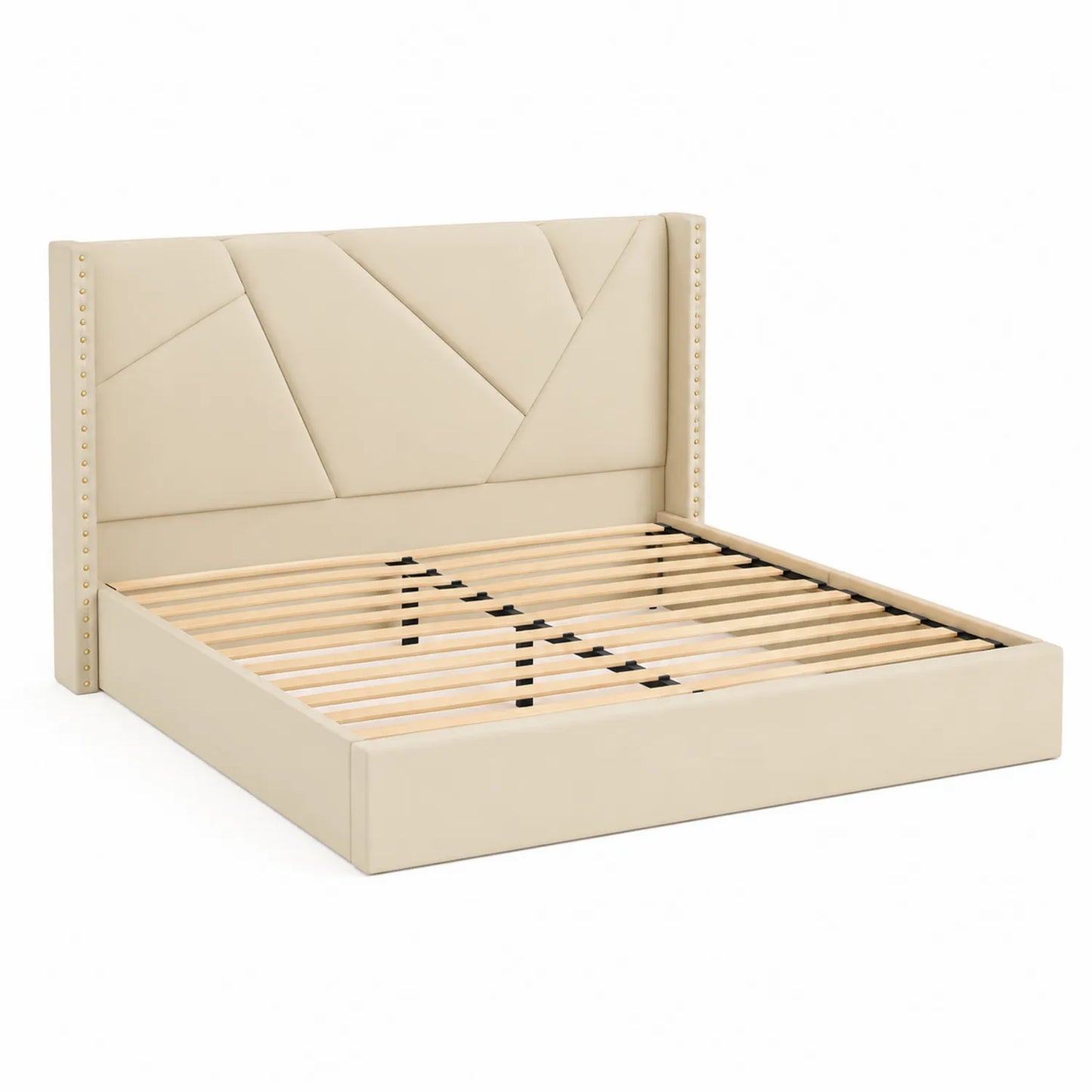 Lit double en cuir synthétique beige 160x200 cm