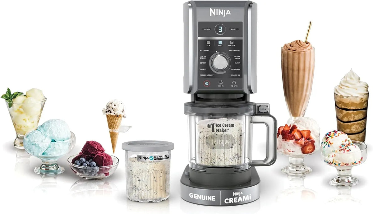 Ninja NC501 CREAMi Deluxe 11-in-1 ijs- en bevroren traktatiemaker voor sorbet, met 2 XL Family formaat Pintcontainers, milkshakes, Kids