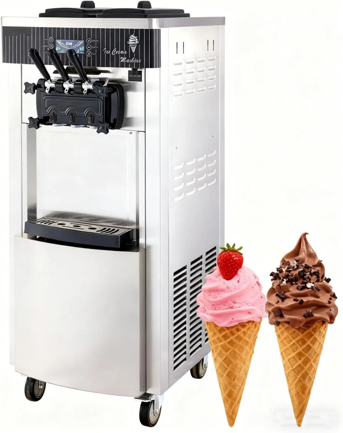 Machine met 20-28 l/h, professionele ijsmachine, 2200 W, 3 smaken en ijs en yoghurt-machines, verticale ijsmachine