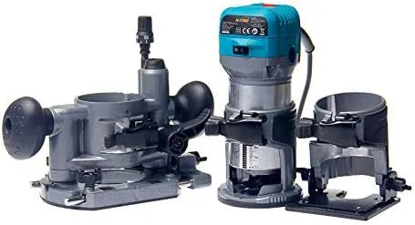 KATSU elektrische houtfreesset 220V 710 W met 3 bases + 3 spantangen van 6 mm met 220V, 10 mm en aluminium