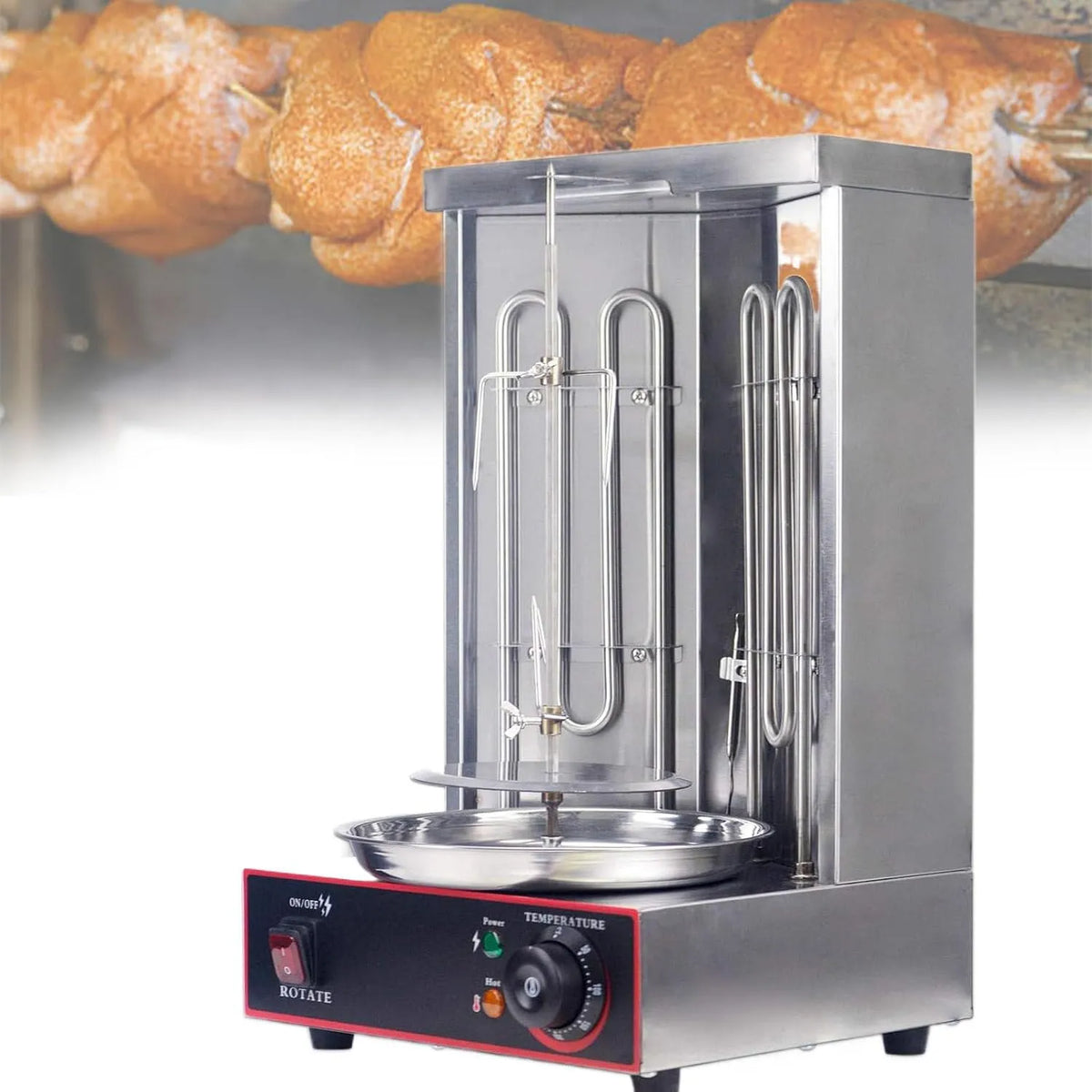 Gyro Grill Machine met 110V, 295 x 265 x 485mm, 50-300°C, 3000 W, 220 V, 2400 W, 24 uur en RVS
