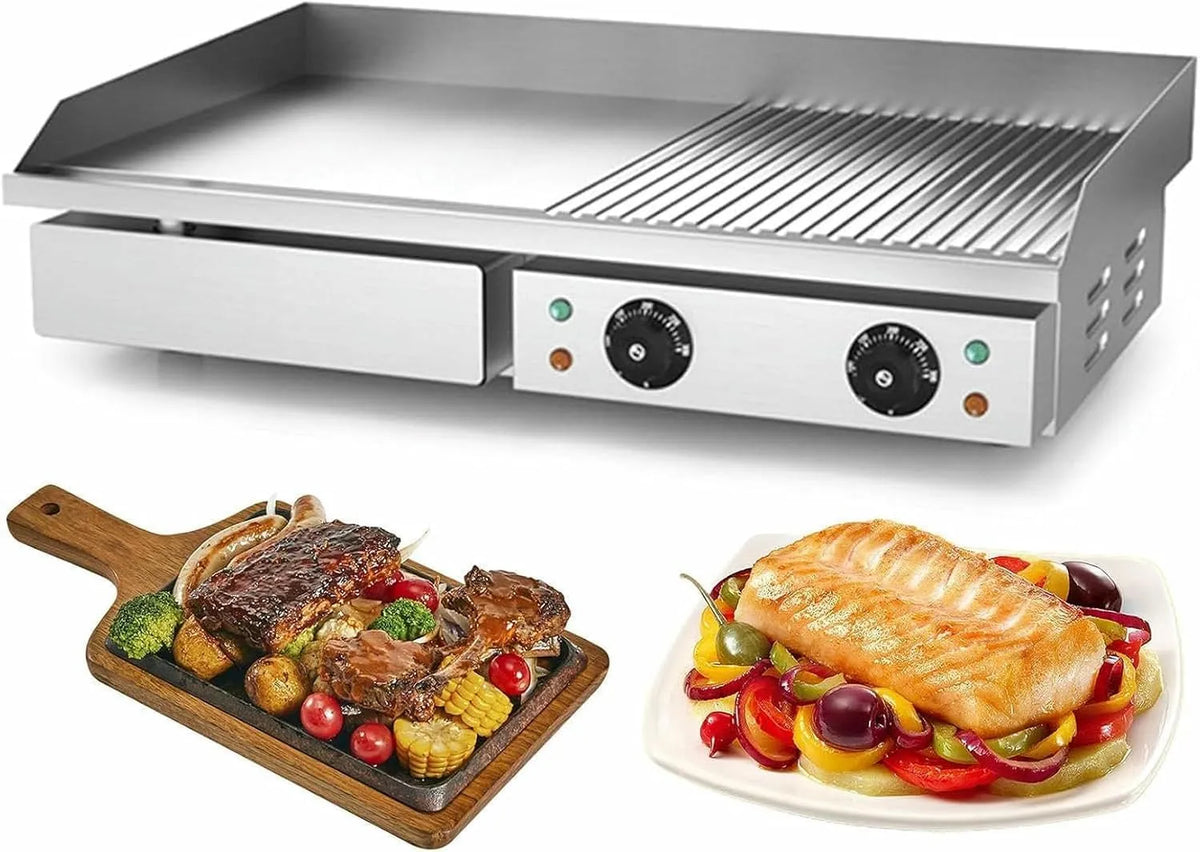 Elektrische bakplaat van 73 cm 28,7 inch met een vermogen van 4400 W met 73 cm, regelbare thermostaat, RVS en gerichte luchtcirculatie