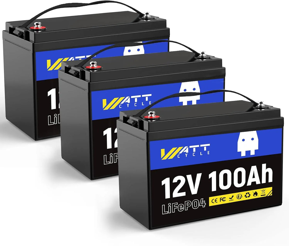 Batterijset, LiFePO4, 12V, 100Ah, Deep Cycle Lithium Batterijen met 100A BMS, 15000+ Cycli voor Camper, Lage Temperatuurbeveiliging, Boot
