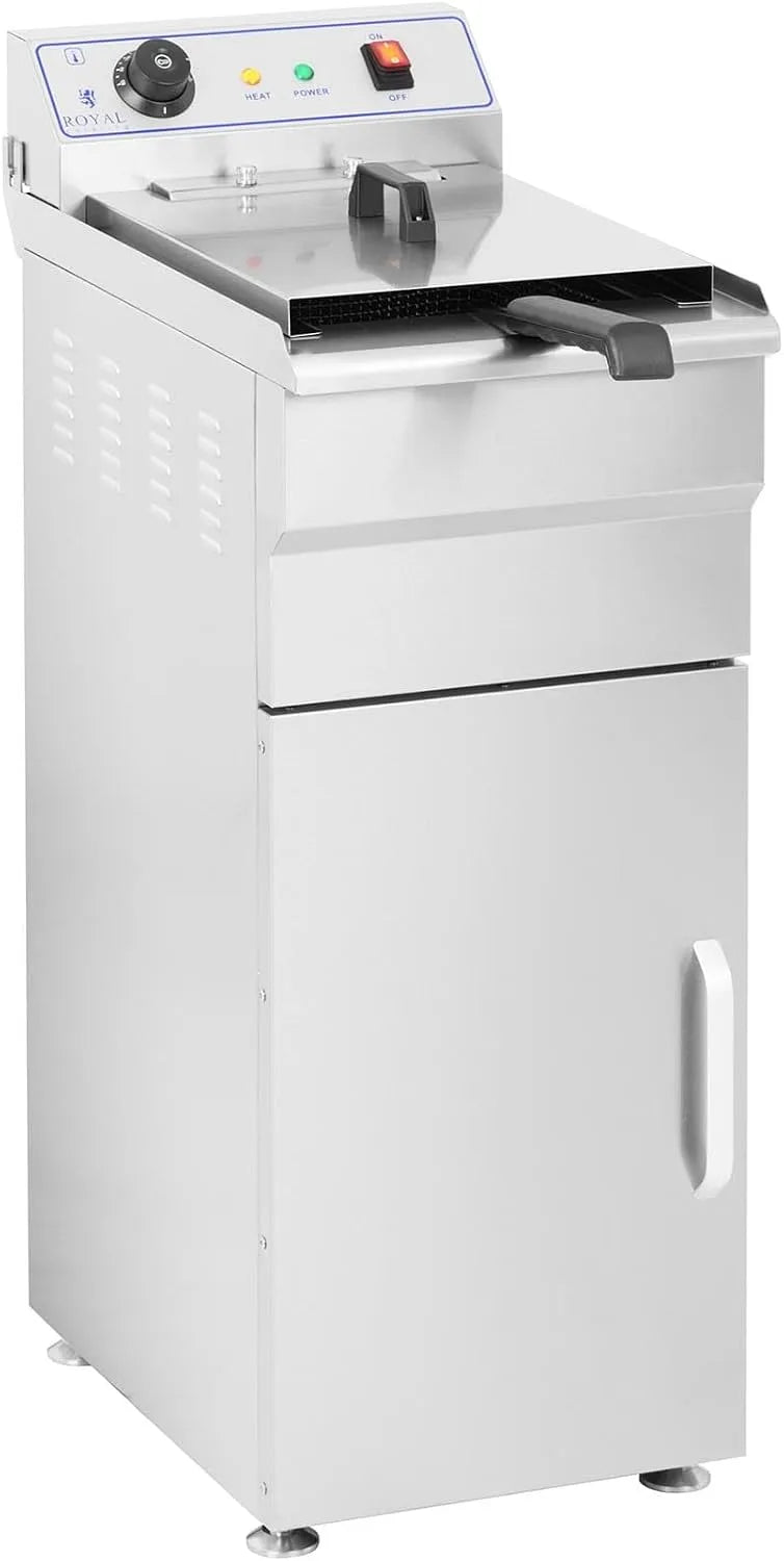 Royal Catering Friteuse met onderkast capaciteit 16 L met 34 x 53 x 94 cm, 6000 W, 400 V, 60-200 °C, RVS en Timer