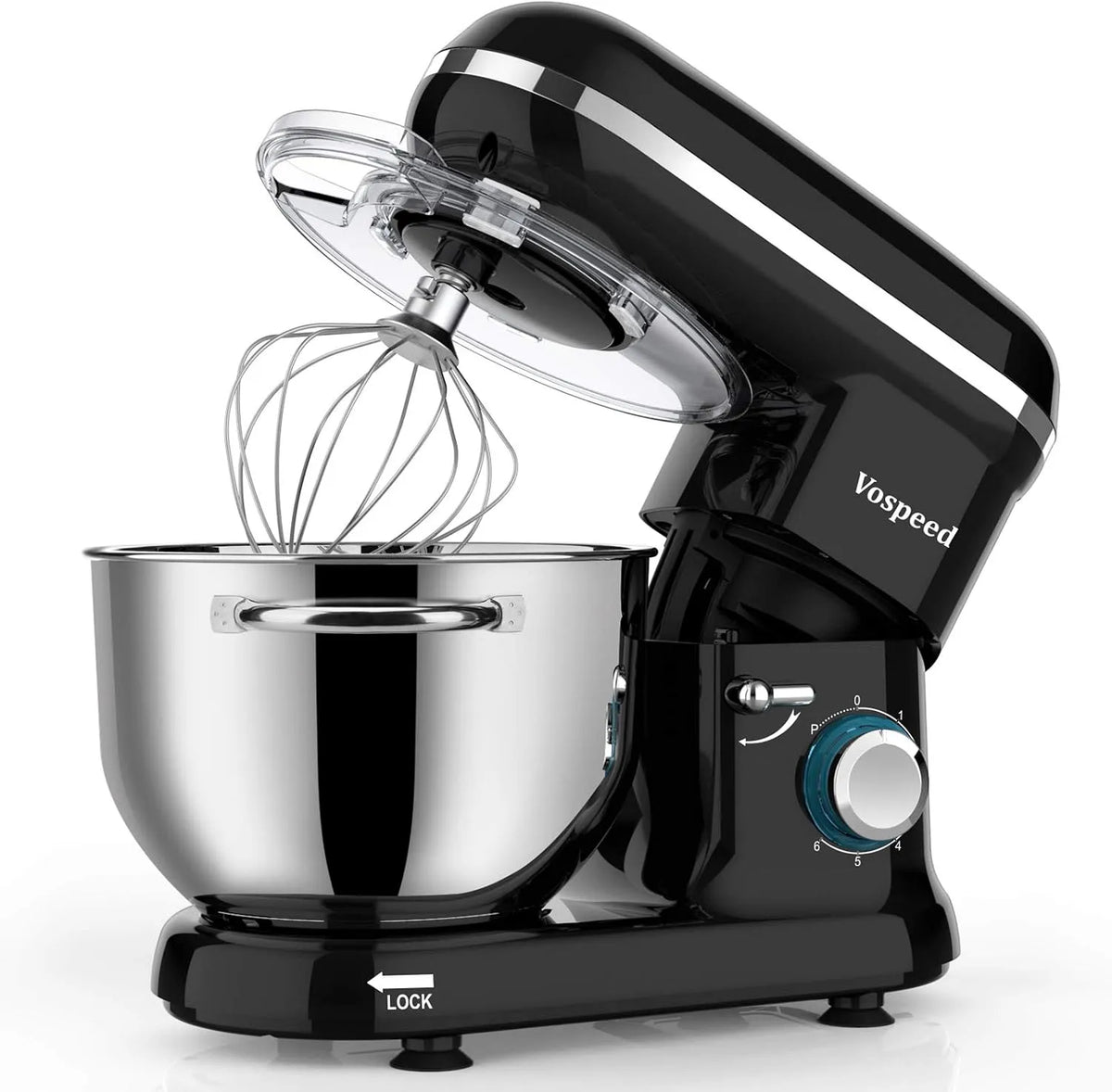 Keukenmachine met 1500 W, 6,2QT, RVS, 3 accessoires, zwart en blauw