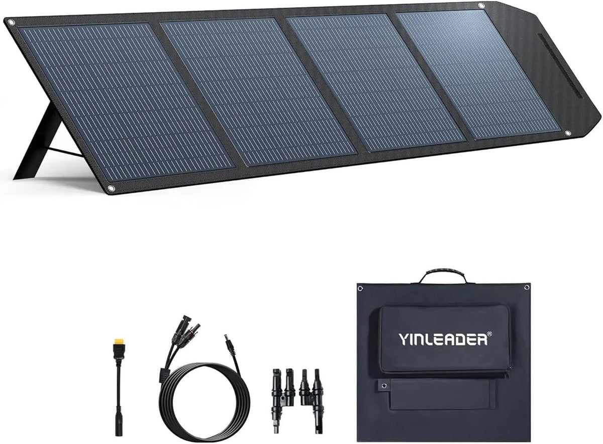 Zonnepaneel met camper en powerstation, Yinleader 200 W opvouwbaar zonnepaneel voor camping