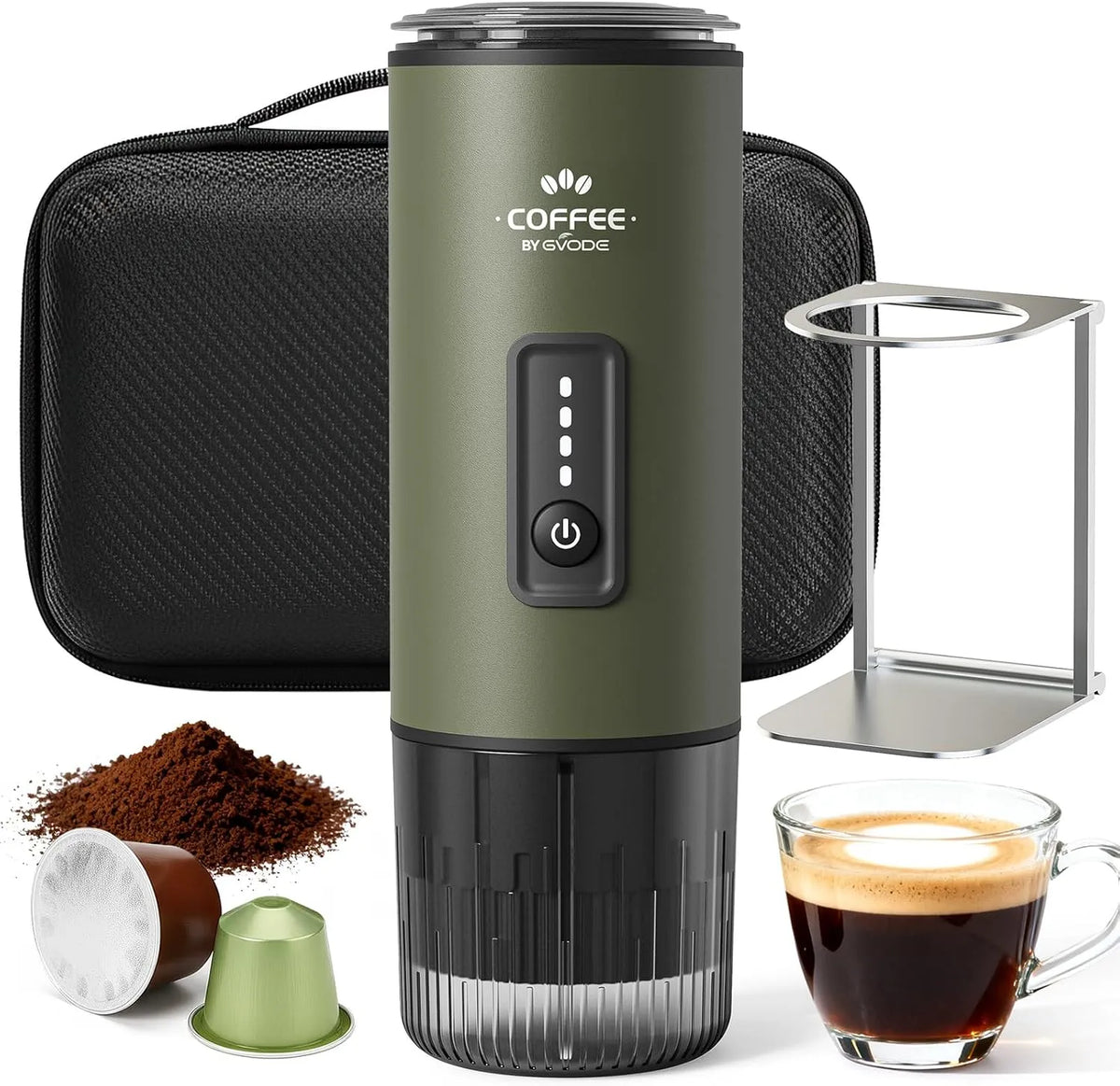 Espressomachine, 3-in-1 mobiele espressomachine NS/DG capsules & poeder, auto en reizen, 20 bar zelfverwarmend mini-koffiezetapparaat voor camping