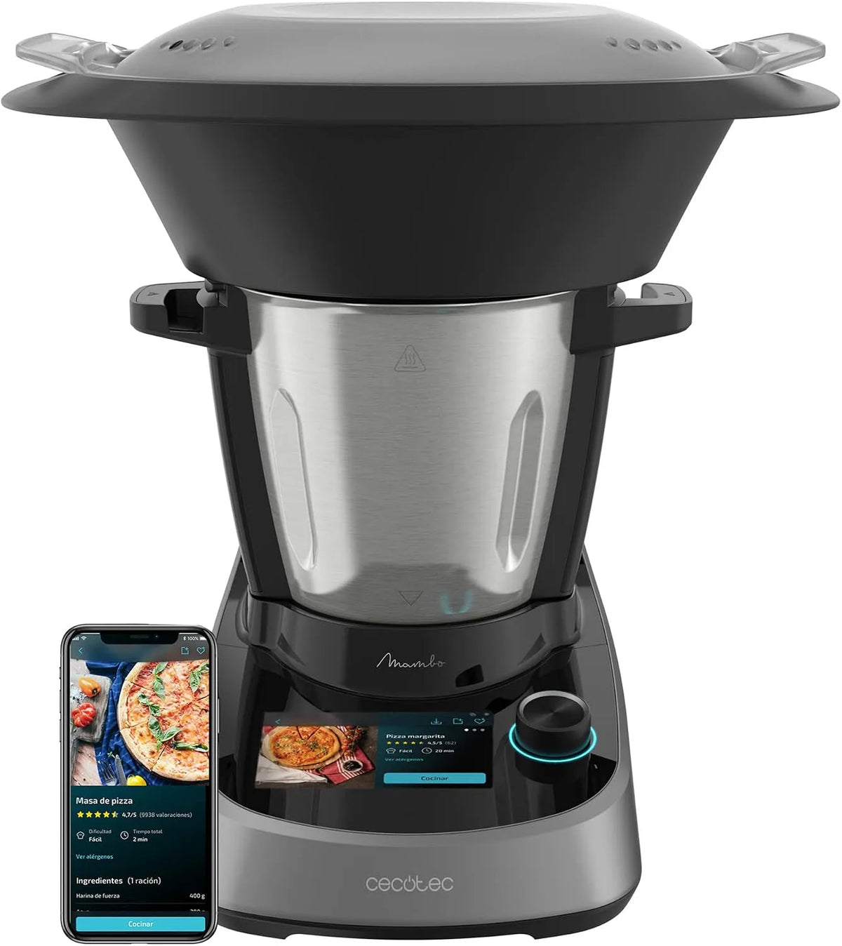Keukenmachine, 1600 W, Cecotec Mambo Touch Multifunctionele keukenmachine, 37 functies, 12,7 cm 5 inch TFT-aanraakbediening met geïntegreerd