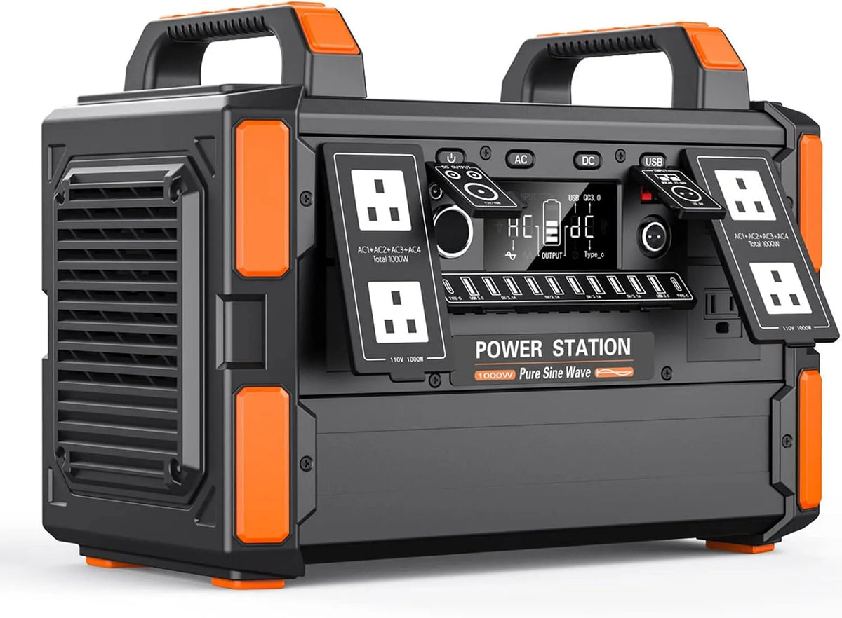 Draagbaar powerstation, 1000 W, 110V, zonne-energie, 27V~50V/15A Oplaadtijd: DC: 8 uur twee