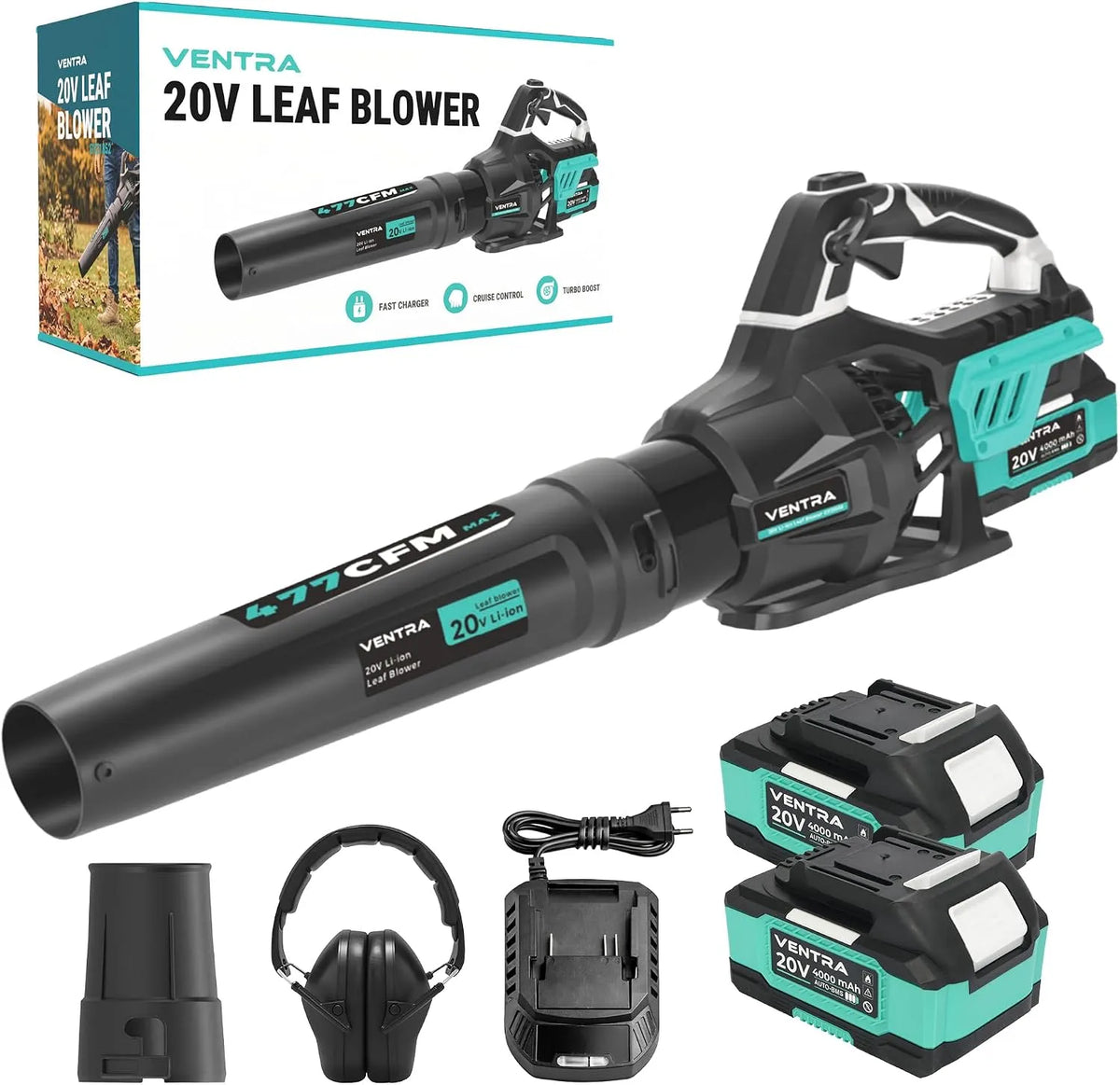 Bladblazer met 4000mAh, 20V, 16.500 RPM, 2 uur en draadloze werking
