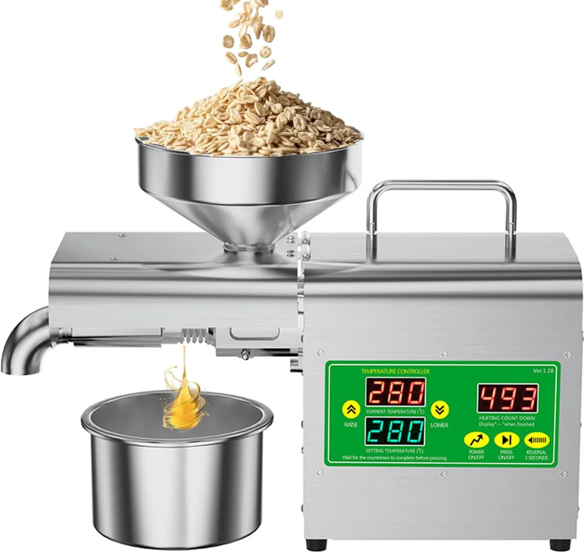 Oliepers met 1000 W, 300 °C, digitaal display, regelbare thermostaat en RVS