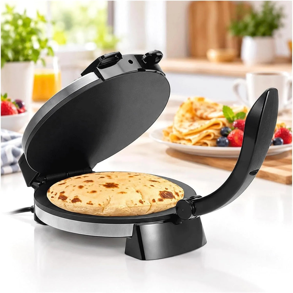 Tortilla Maker Machine met 12 Inch, 32 x 25 x 7cm, 1200 W, 75inch, 1-2 cm, 24 uur, RVS en rood