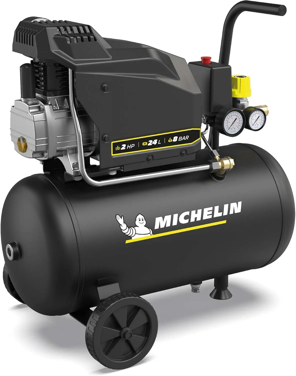 24-2 L, 8 bar, 195 l, Michelin, MX POP AIR 24-2 L luchtcompressor, 24 liter tank met wielen, 2 pk motor