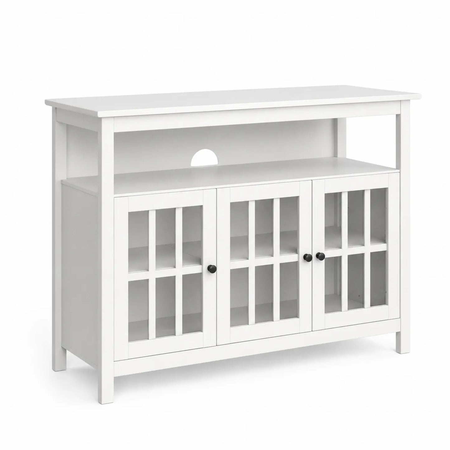 Meuble TV en bois avec portes vitrées blanc