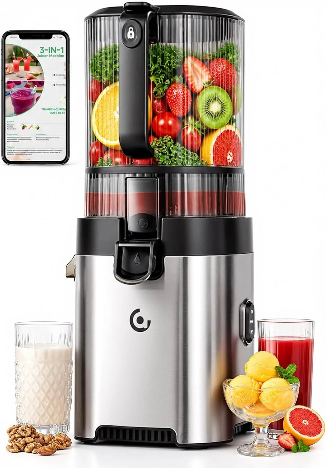 AMZCHEF Slow Juicer 158mm met 158mm, 300 W, 2500 ML en RVS