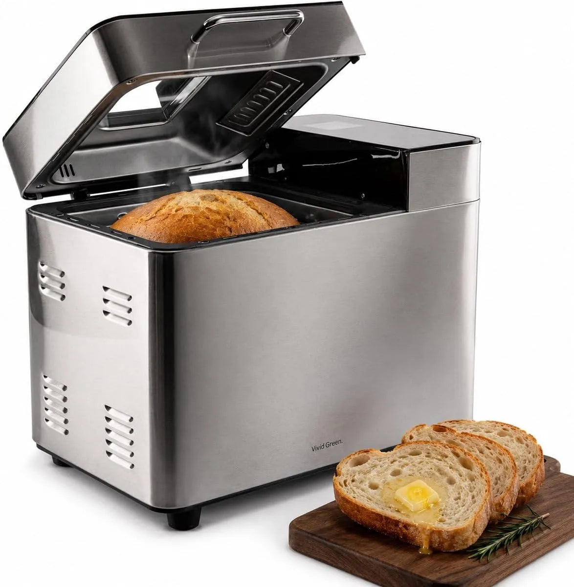 Broodbakmachine met 600 W, 18 programma's, Timer, 15 uur, RVS en groen