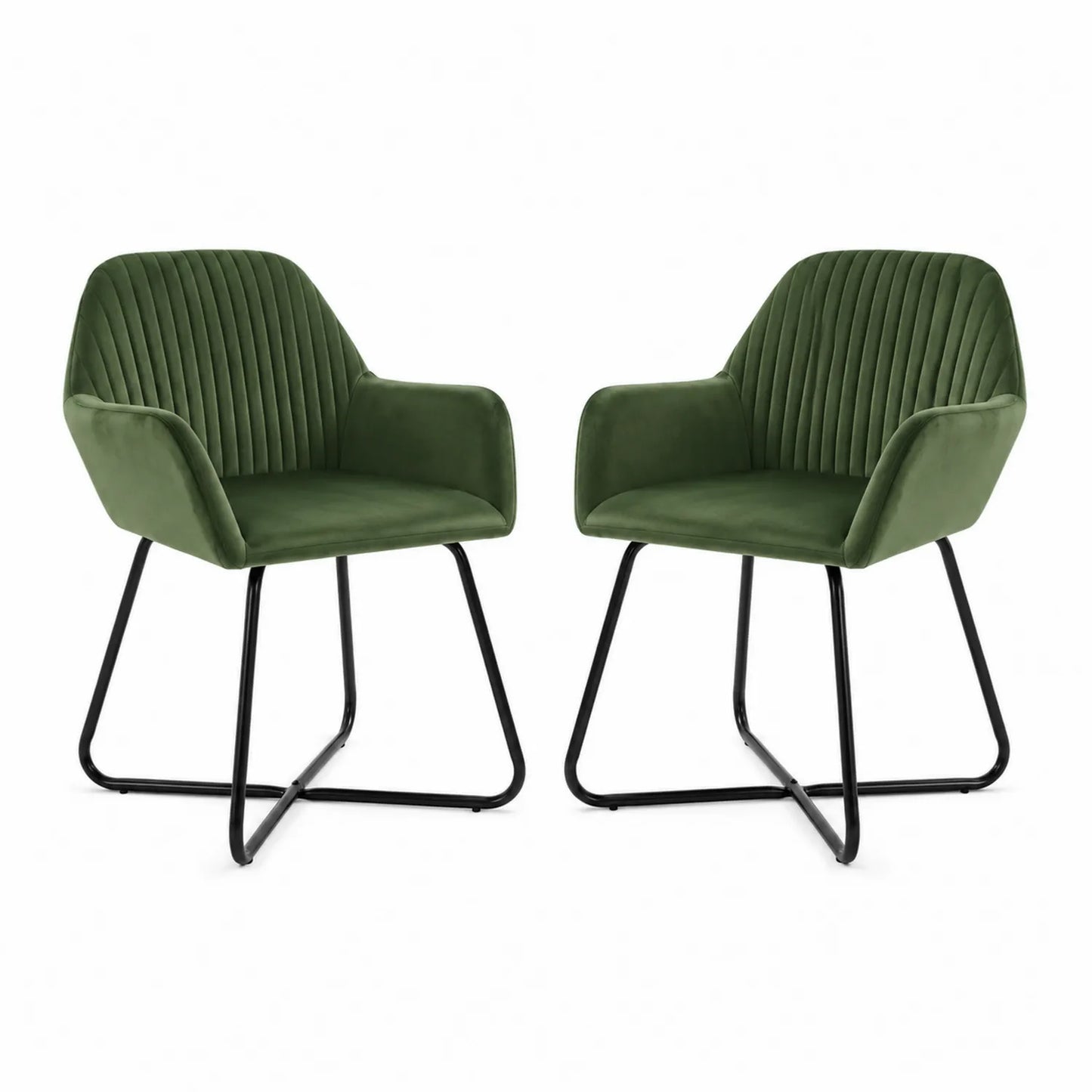 Lot de 2 chaises en velours vert avec pieds en métal noir