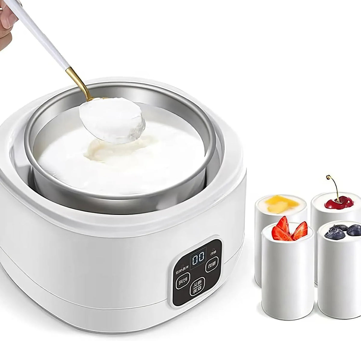 Automatische Yoghurt Machine, RVS Liner en 4* Keramische Cup, Elektrische Yoghurt Maker, Automatische Fermenter voor Make Fresh Homemade, 1L