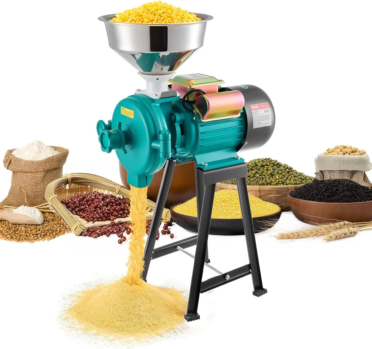 Molen, 2200 W, graanmolen, kruidenmolen met antislip rubberen voetjes, specerijen, koffie, 50 kg/u, gietijzer, voor droge granen, muesli, VEVOR
