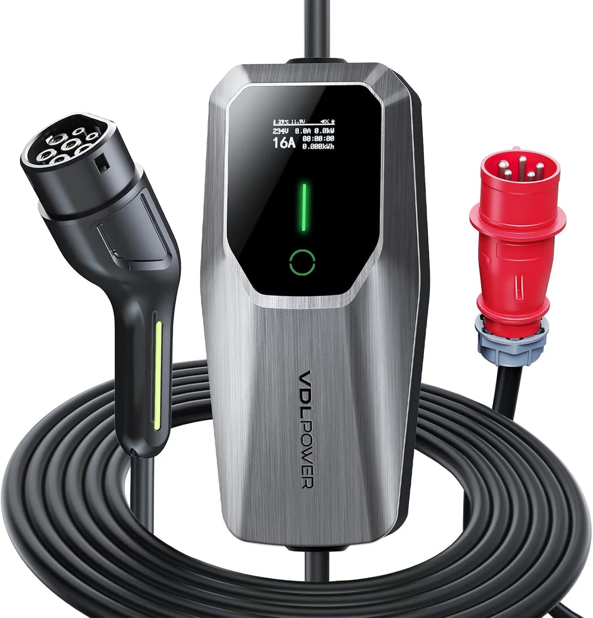 Lader, 6-16A 5 meter draagbare EV-oplader type 2 met CEE-stekker, 3-fase IP65 waterdicht, 11kW