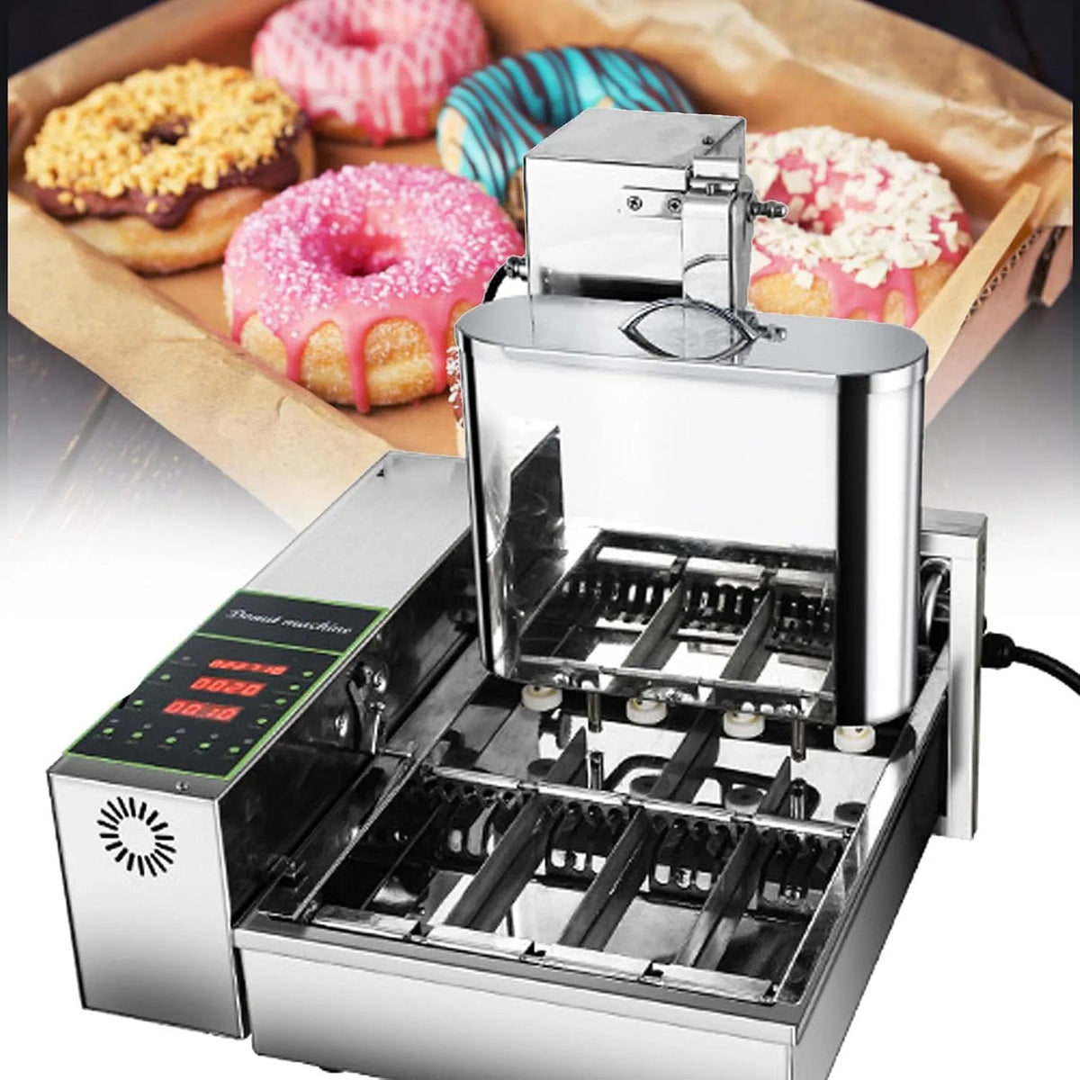 Machine met 220V, 57 x 45 x 44 cm, 6l, 5.5L en RVS, automatische donutmachine,304 roestvrijstalen auto-donut,220V