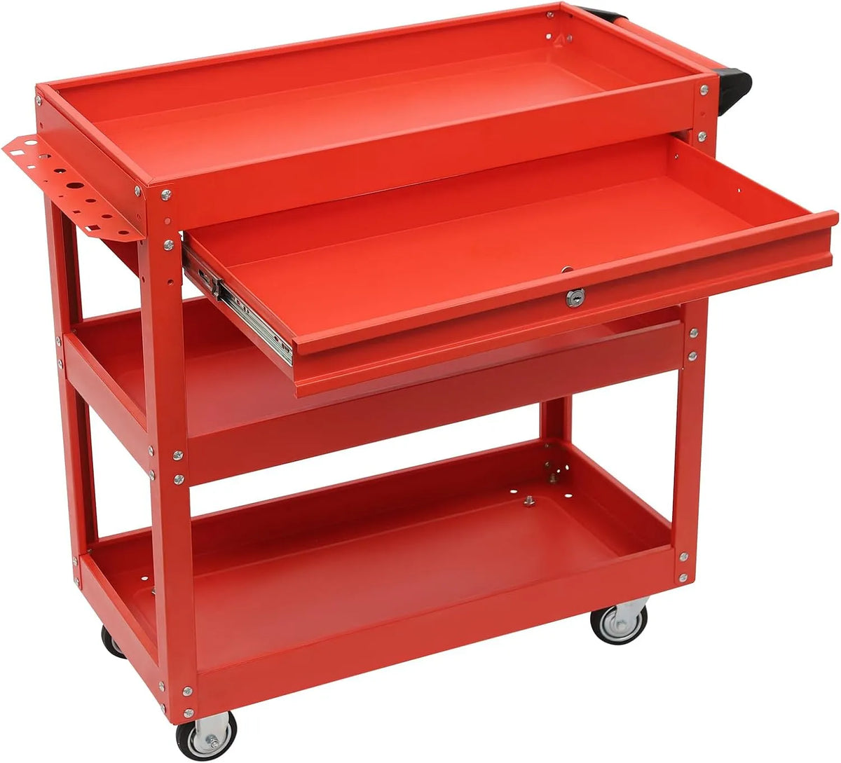 Gereedschapswagen met 76,3 x 35,3 x 83,5 cm, 71,5 x 36,5 x 20,5 cm, voor bouwplaats en werkplaats en rood