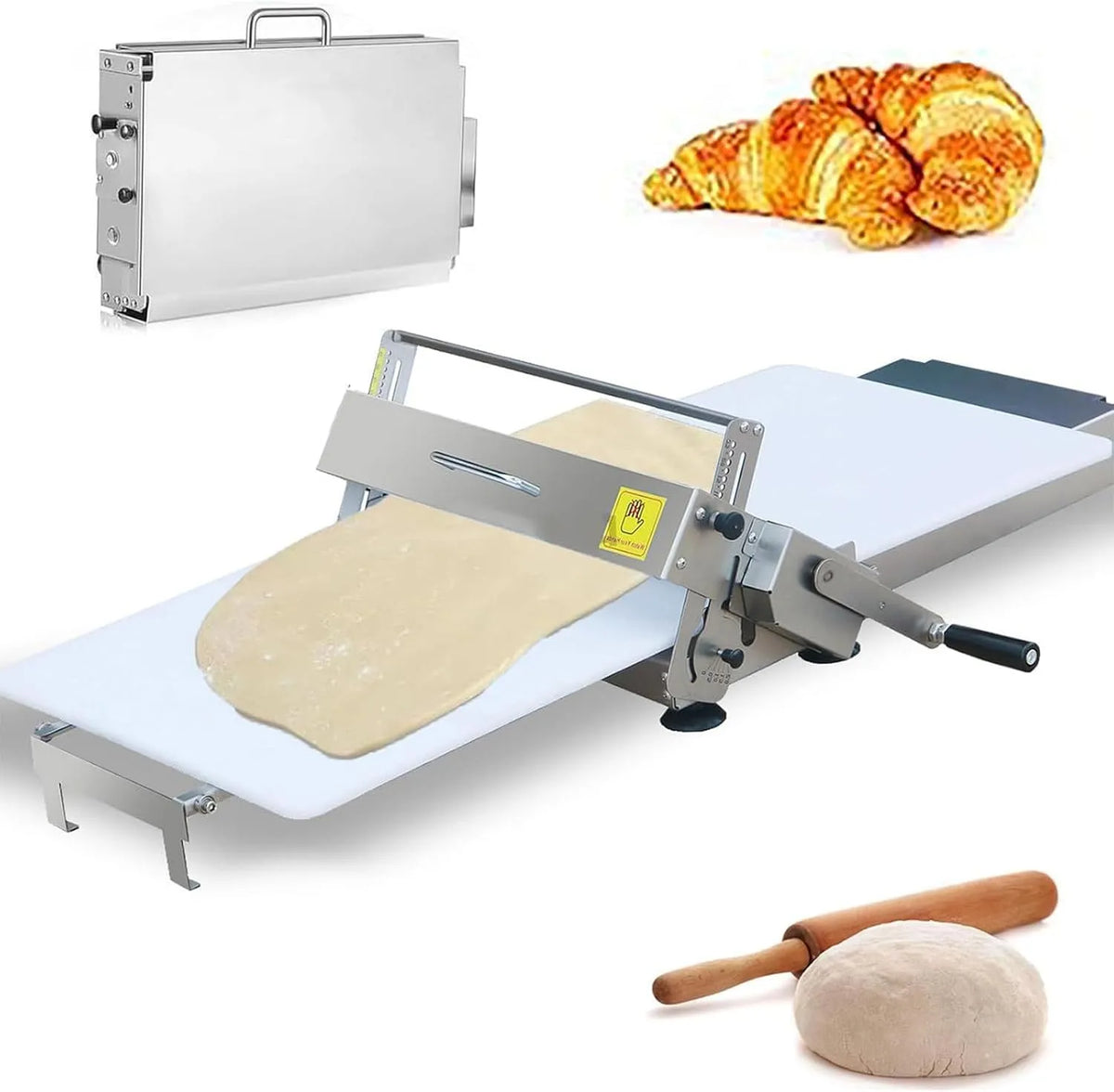 Machine, opvouwbare deeguitrolmachine voor croissantdeeg, Deens gebak, bakkerij-uitrolmachine, Handmatige deeguitrolmachine