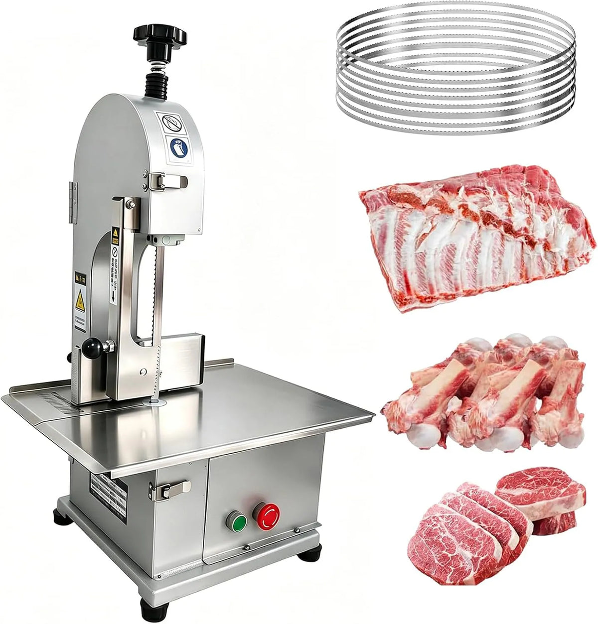 Machine, 44 x 31 cm, 1100 W, werkbank van RVS, dikte 0-13 cm, 8 messen inbegrepen voor vleeswaren, snijmachine voor bevroren vlees
