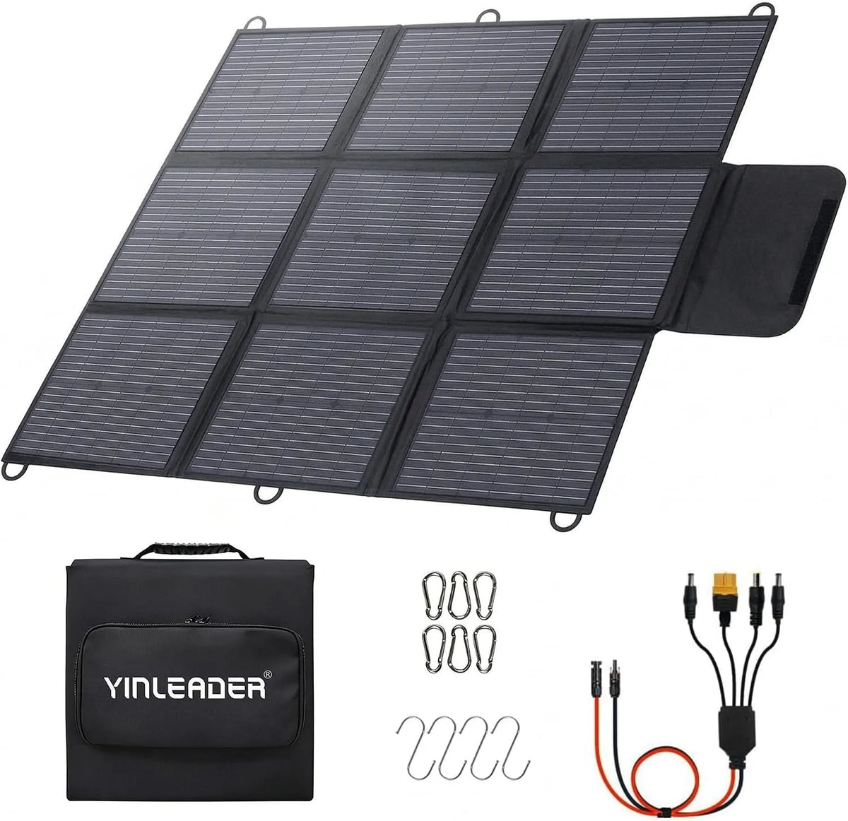 Zonnepaneel, Yinleader 400 W opvouwbaar CPC zonnepaneel, 2 m kabel + 1 m adapterset, camper en outdoor, met 4 S-haken voor camping, krasbestendig
