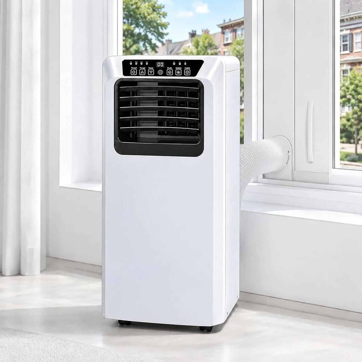 Mobiele airconditioner met 9000 BTU, 20 m2, 10 minuten, 18°C, 50 dB, afstandsbediening en ontvochtigingsfunctie