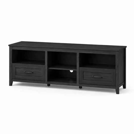 Meuble TV en bois MDF noir avec 2 tiroirs et 2 étagères