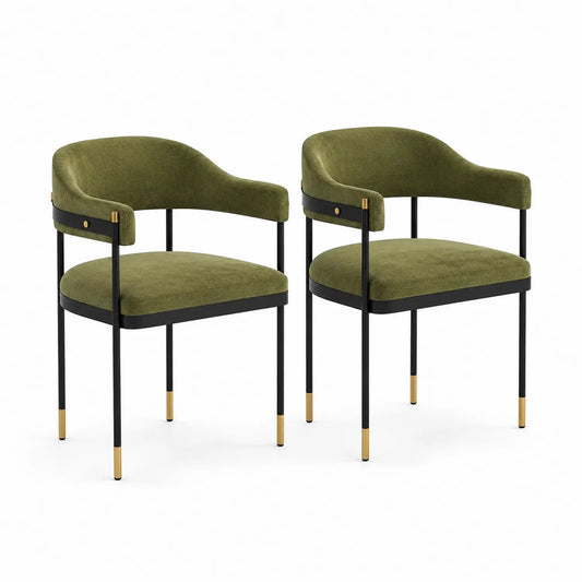 Lot de 2 chaises en tissu velours avec cadre en métal noir et laiton
