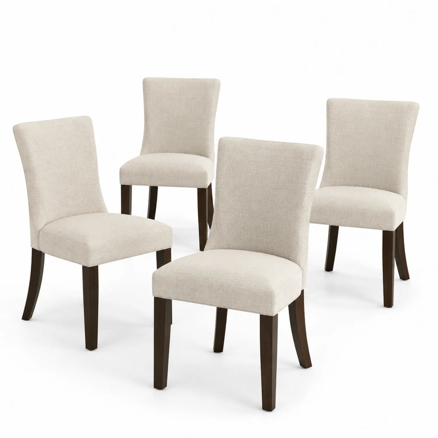 Ensemble de 4 chaises en tissu polyester beige avec pieds en bois