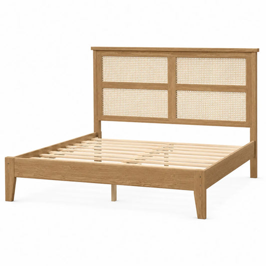 Lit double en bois et rotin 200x160 cm