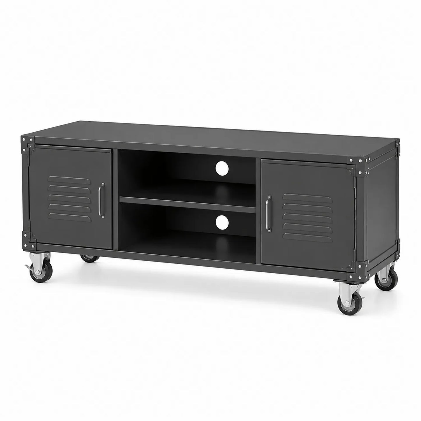 Meuble TV en métal noir avec roulettes 120x40x50 cm