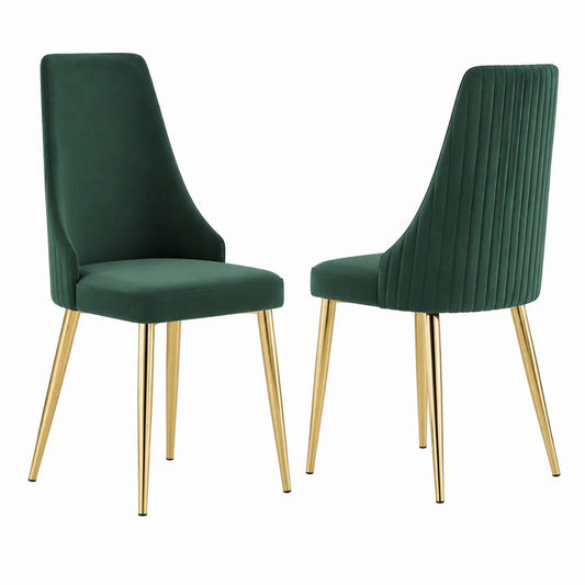 Chaises de salle à manger en velours vert, pieds en métal doré, lot de 2