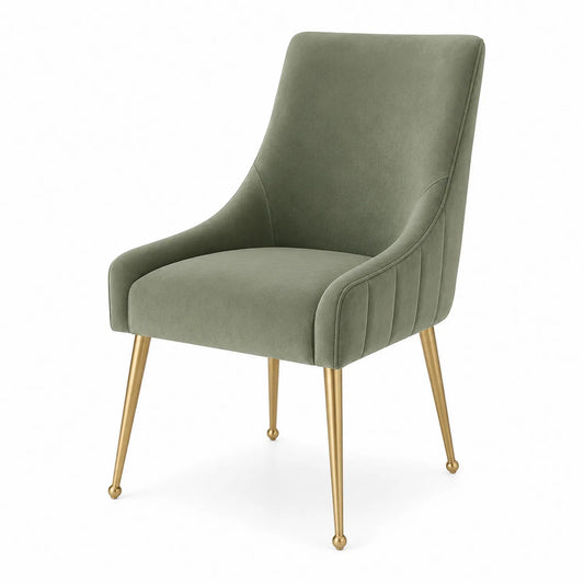 Chaise en velours vert avec pieds en métal doré