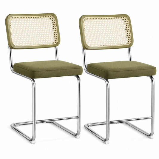 Chaises cantilever en rotin et métal avec assise rembourrée vert (Lot de 2)