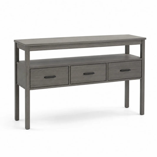 Console en Bois Gris avec Tiroirs et Étagère 120x30x80 cm