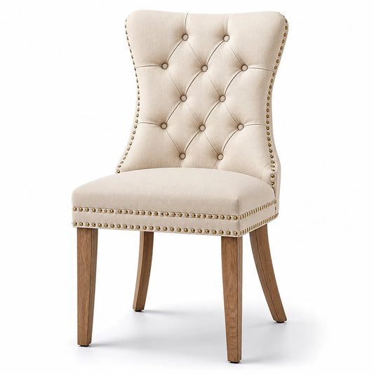 Chaise de salle à manger en lin avec pieds en bois