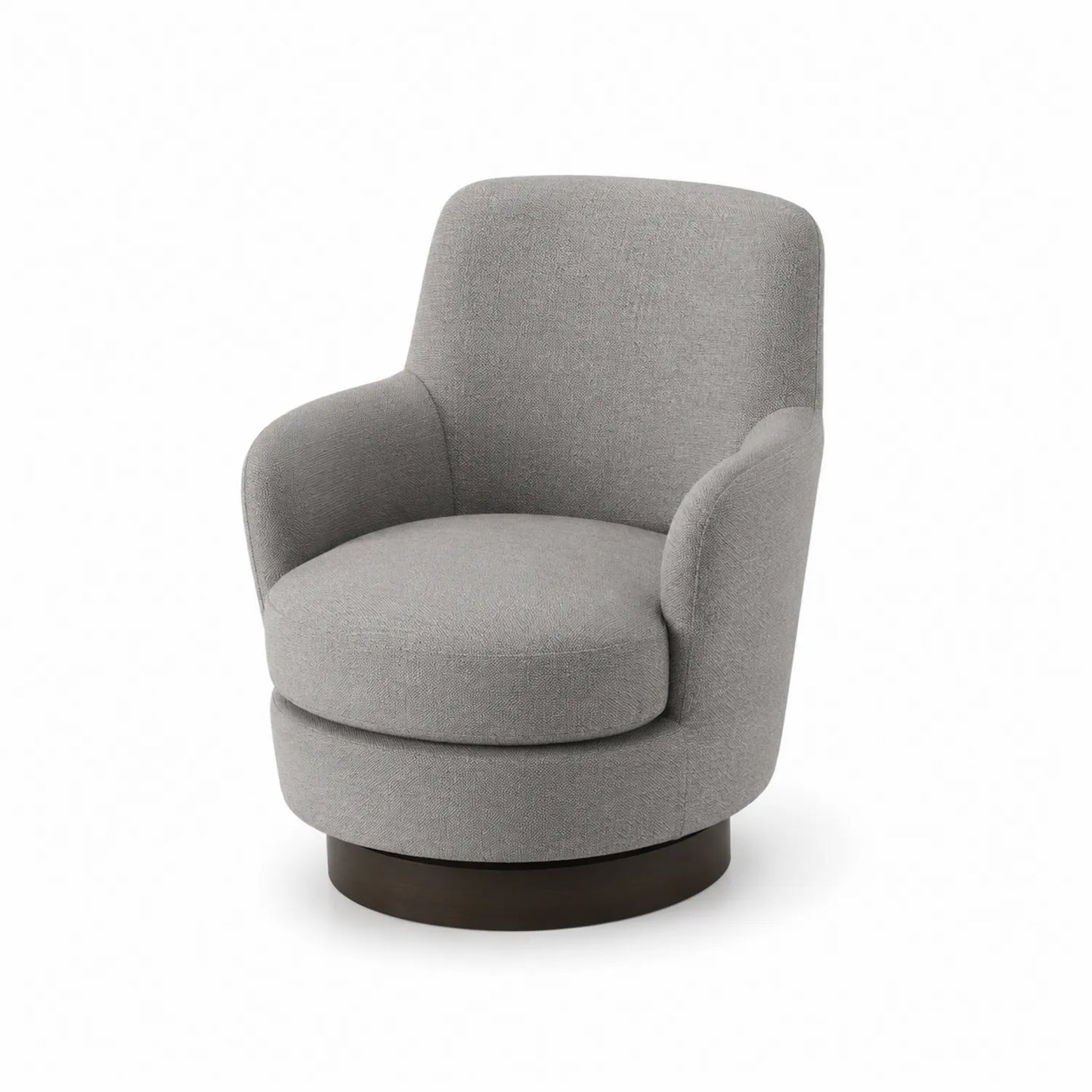 Fauteuil pivotant en tissu polyester gris avec base en bois