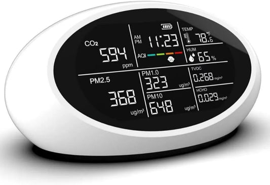 Luchtkwaliteitsmeter DM605E CO2/PM2.5/temperatuur/luchtvo met 10-in-1, USB en digitaal display