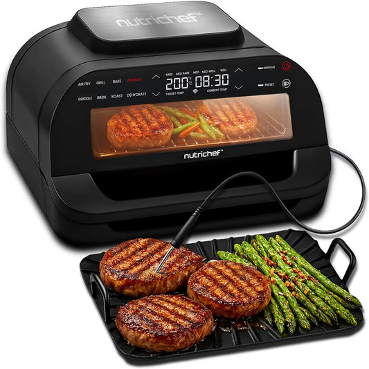 NutriChef voor binnengebruik Smokeless Grill, 7 kookfuncties zoals grillen, BBQ en bakken.