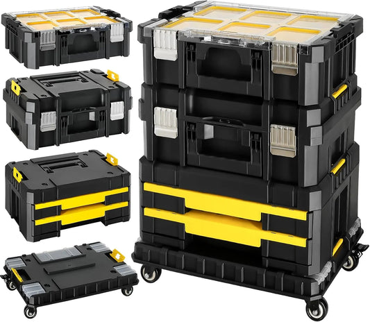 Gereedschapskoffer met leeg, stapelbare gereedschapskoffer, Gereedschapswagen modulair met wielen
