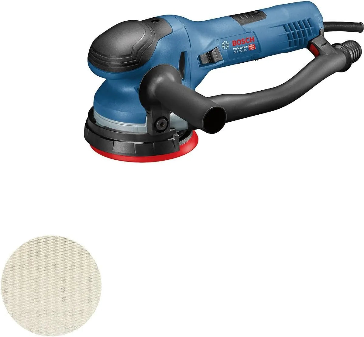 Bosch Professional, machine, 550 W, beschermring, extra handgreep, in doos, onbelast toerental: 3300-7800 min-1, schuurplateau,1x schuurblad