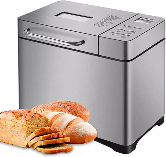 Broodbakmachine met Grote 17-in-1 Slimme Broodmachine Met Automatische Fruitnotendispenser, 1 Uur Warmhoudfunctie, 3 Broodformaten 3 Korstkleuren