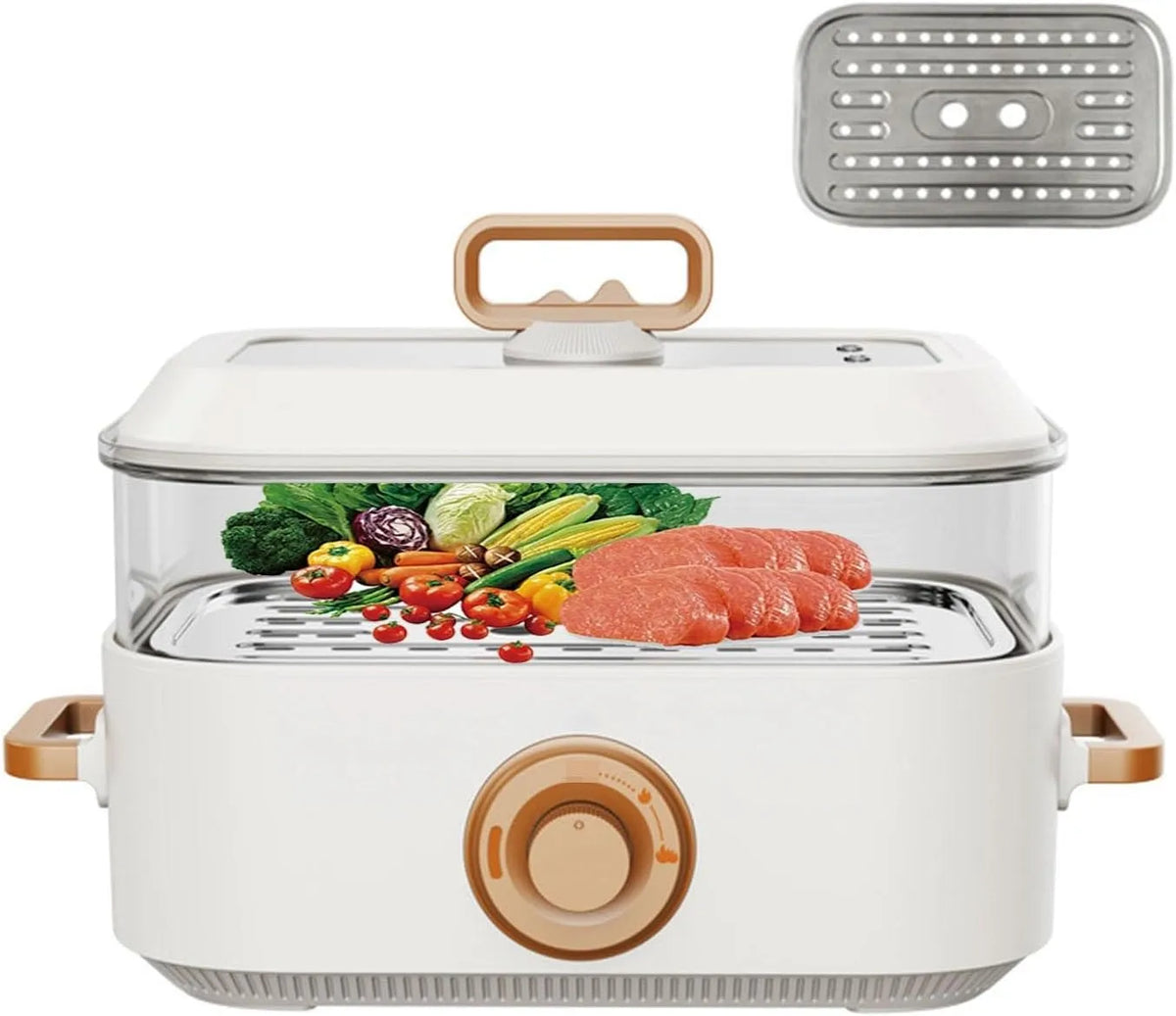 Voedselstomer met 42 x 21,7 x 28 cm, 31,5 x 18,5 cm, 5L, 1350 W, RVS en beige